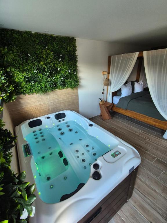 Postel nebo postele na pokoji v ubytování Le Cocoon - Jacuzzi, Sauna et Piscine privée