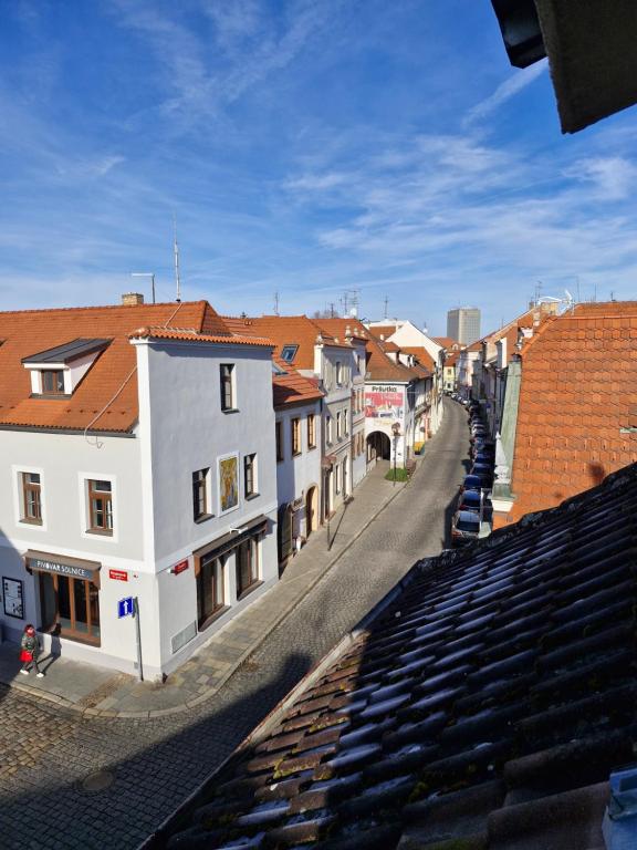 a view of a city street with buildings at Pension U Tří sedláků in České Budějovice