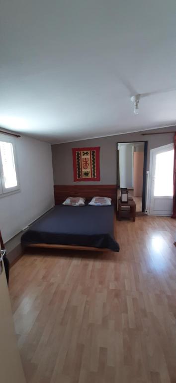 een slaapkamer met een groot bed in een kamer bij Appartement LONGANIS in Saint-Gilles-les-Bains
