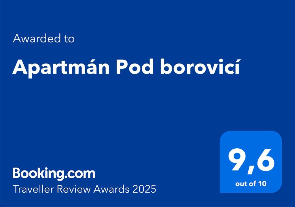 Certifikát, hodnocení, plakát nebo jiný dokument vystavený v ubytování Apartmán Pod borovicí