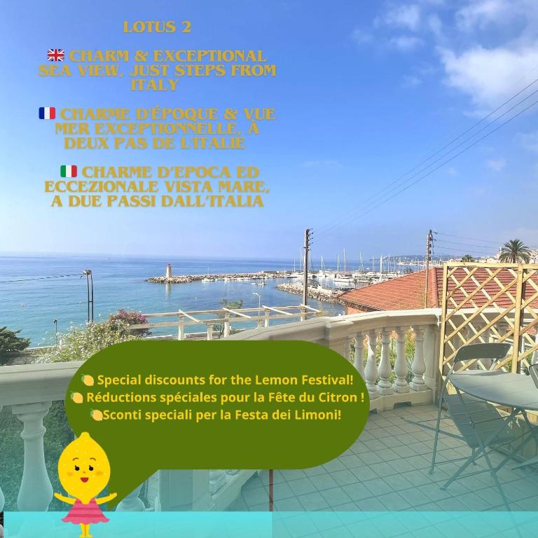 un flyer pour une maison avec vue sur l'océan dans l'établissement Appartamento Elegante in Villa Storica sul Mare, à Garavan