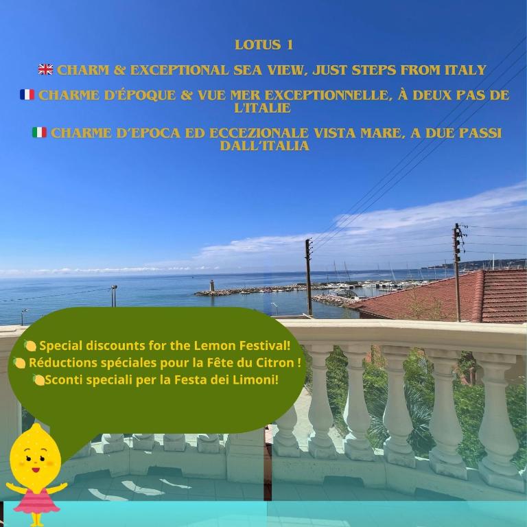 un prospectus pour un bâtiment avec vue sur l'océan dans l'établissement 10' Monaco - 10' Italia - Incantevole vista mare, à Menton