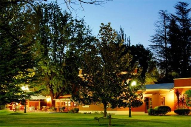 une maison avec un banc dans une cour avec un arbre dans l'établissement Robles de Besares, à Chacras de Coria