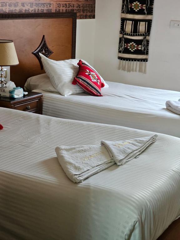 Postel nebo postele na pokoji v ubytování Atlantis Pyramids Inn