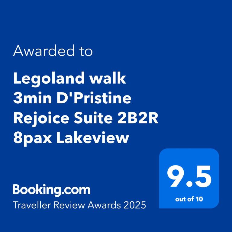 Certifikát, hodnocení, plakát nebo jiný dokument vystavený v ubytování Legoland walk 3min D'Pristine Rejoice Suite 2B2R 8pax Lakeview
