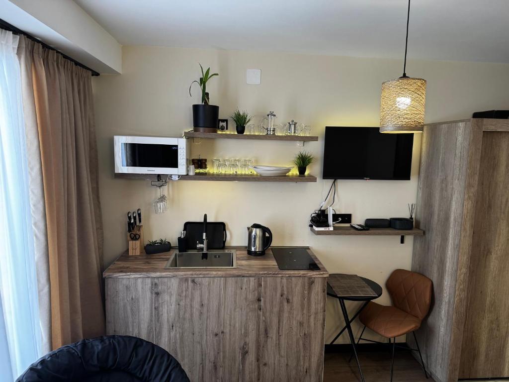 Kuchyň nebo kuchyňský kout v ubytování Room 416