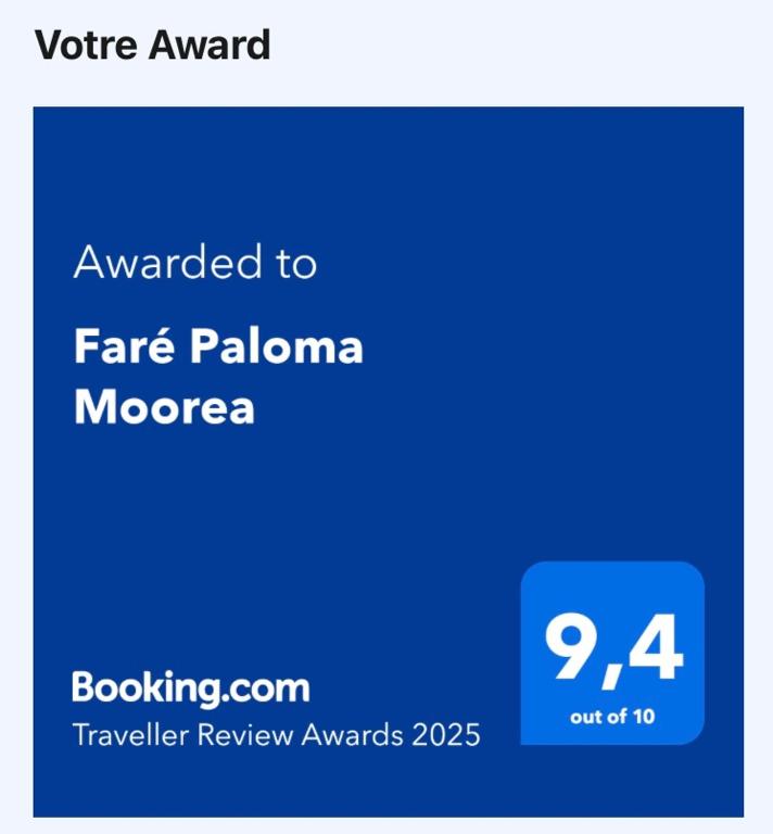 Certifikát, hodnocení, plakát nebo jiný dokument vystavený v ubytování Faré Paloma Moorea
