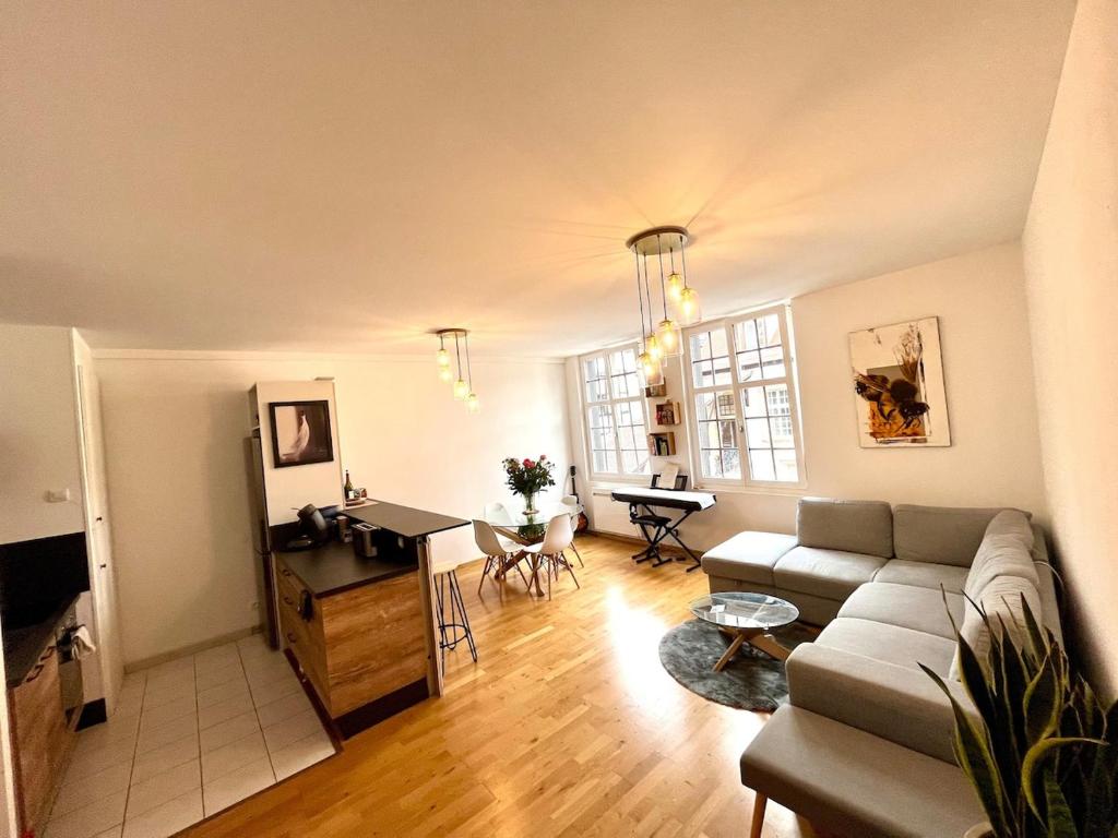 un salon avec un canapé et une table dans l'établissement Au cœur de Colmar, à Colmar