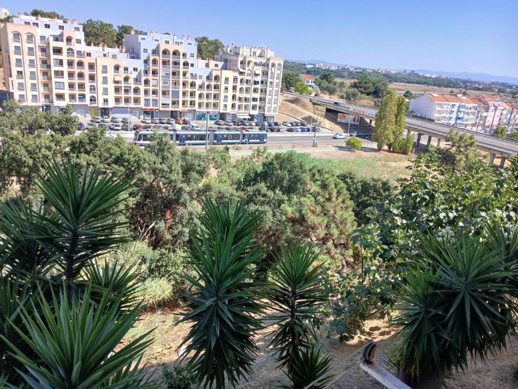 a view of a city with palm trees and a building at Rooms For You Ample And Welcoming Double Rooms With Good Natural Light SuperHost Stay in Corroios
