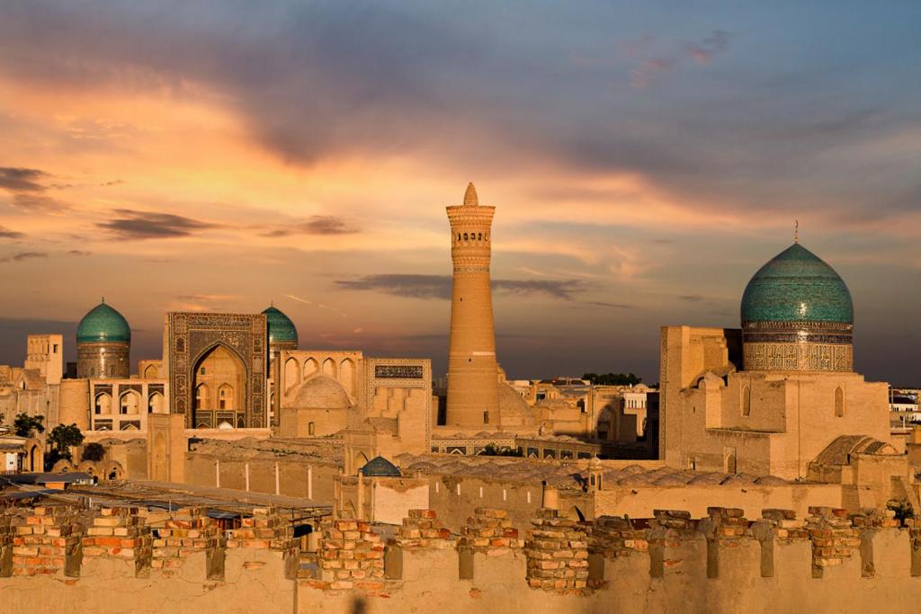 a group of buildings with domes and a mosque at Olimxon Guest House in Bukhara