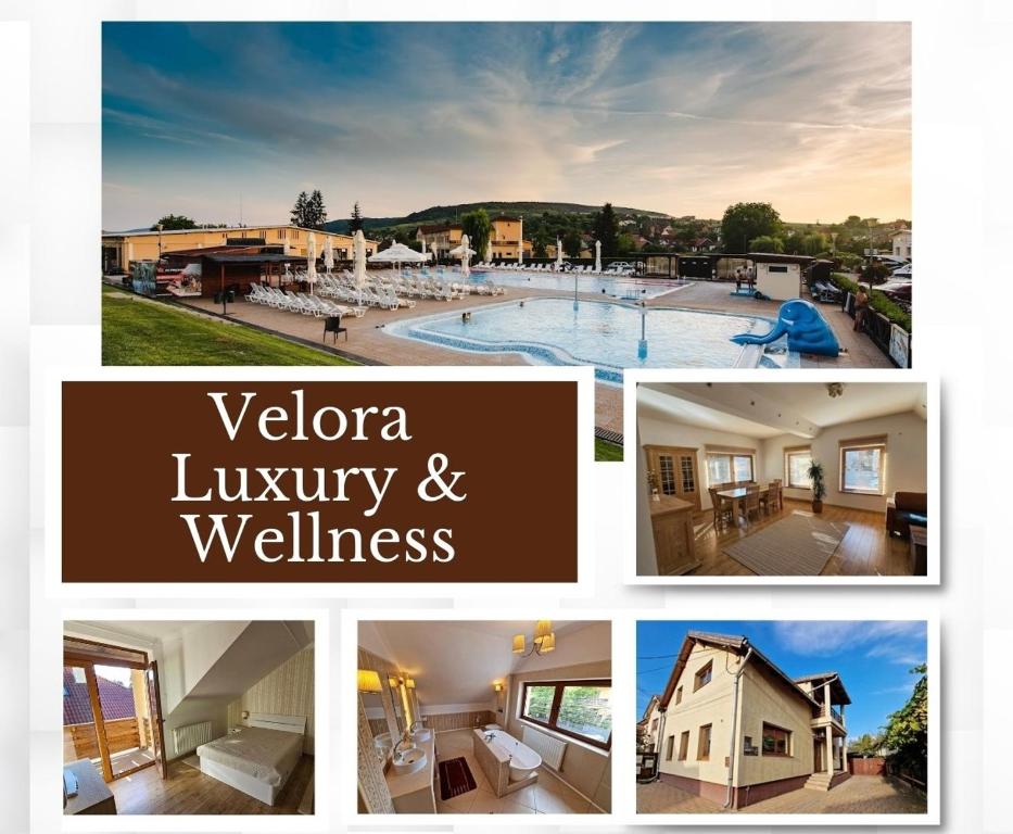 a collage of pictures of a swimming pool at Villa Velora - luxury & wellness in Odorheiu Secuiesc