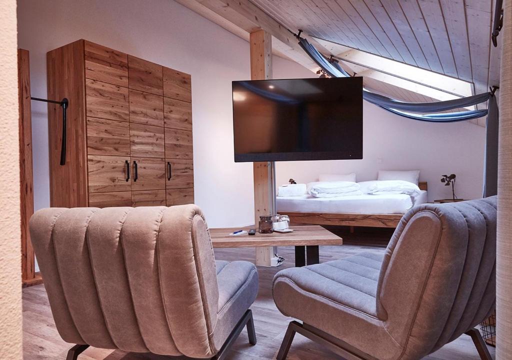TV a/nebo společenská místnost v ubytování Auberge Passepartout