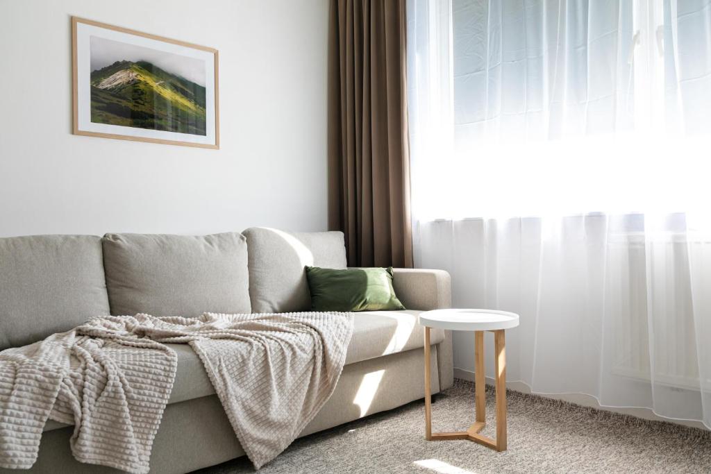 Χώρος καθιστικού στο Cozy 1 bedroom apartment with a free parking spot