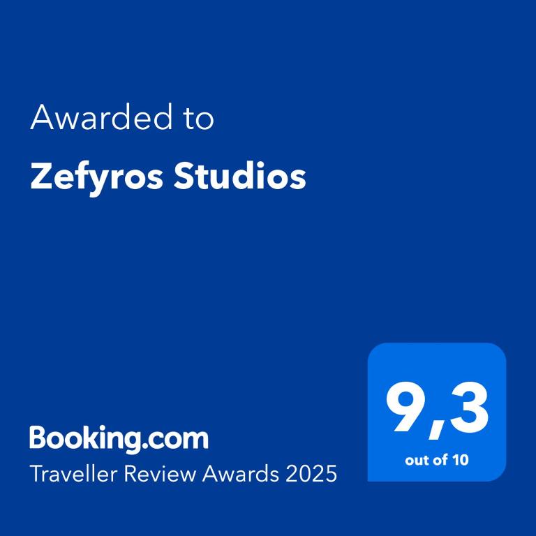 Certifikát, hodnocení, plakát nebo jiný dokument vystavený v ubytování Zefyros Studios