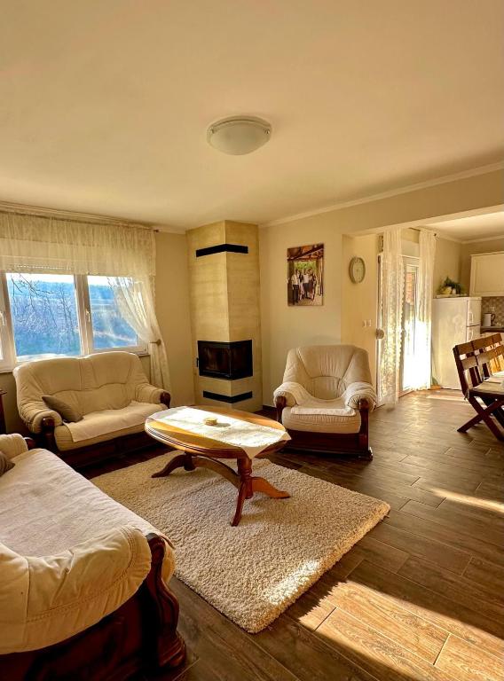 a living room with a couch and a coffee table at Kuća za odmor u prirodi Ivana in Ilok