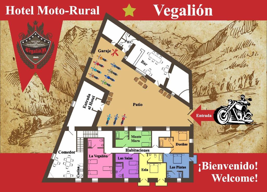un plano del piso del rival del hotel Mobroid en Hotel Moto-Rural "VEGALION", en Las Salas