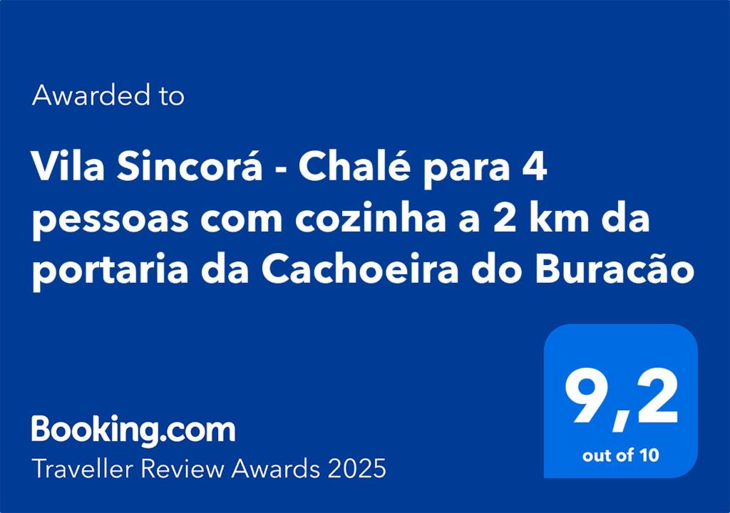 Certifikát, hodnocení, plakát nebo jiný dokument vystavený v ubytování Vila Sincorá - Chalé para 4 pessoas com cozinha a 2 km da portaria da Cachoeira do Buracão
