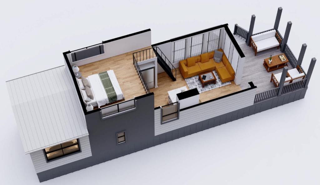 Ein Sitzbereich in der Unterkunft Farmhouse Tiny home with fishing Pond - Oak Cabin