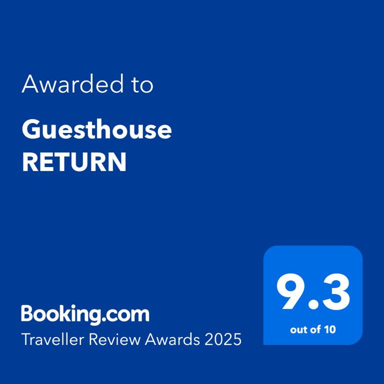 Certifikát, hodnocení, plakát nebo jiný dokument vystavený v ubytování Guesthouse RETURN