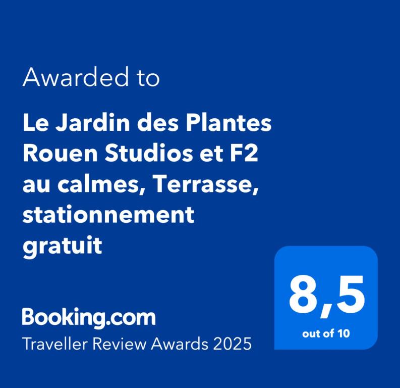 une capture d'écran d'un téléphone portable avec le texte attribué à le janin des plants dans l'établissement Le Jardin des Plantes Rouen Studios et F2 au calmes, Terrasse, stationnement gratuit, à Rouen