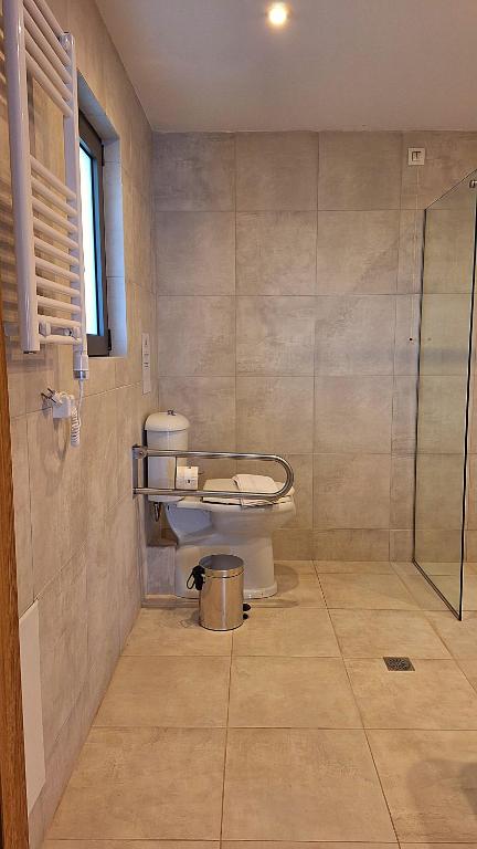 a bathroom with a toilet and a shower at Margo Beach Hotel in Gythio