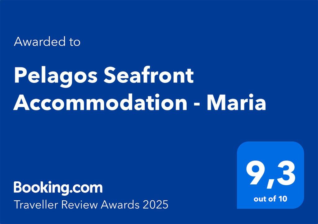 Сертификат, награда, вывеска или другой документ, выставленный в Pelagos Seafront Accommodation - Maria