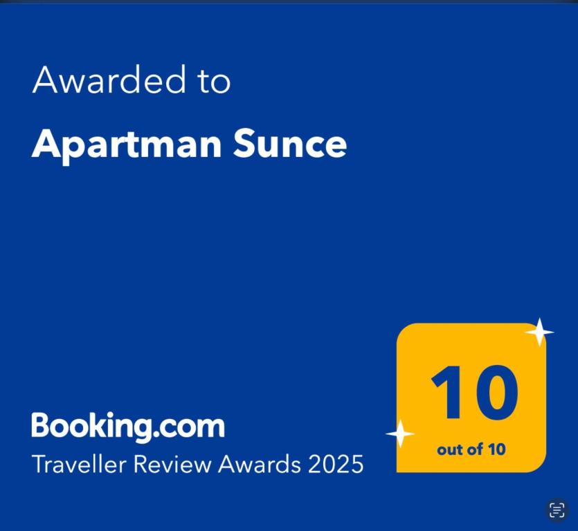 Ein Zertifikat, Auszeichnung, Logo oder anderes Dokument, das in der Unterkunft Apartman Sunce ausgestellt ist