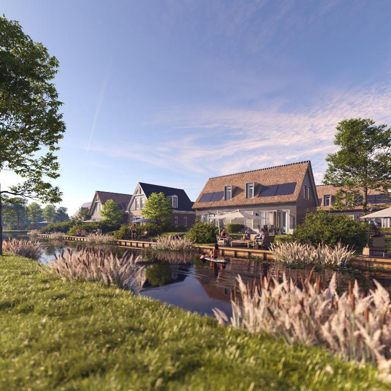 a rendering of a house with a pond at Dormio Water Resort Medemblik in Opperdoes