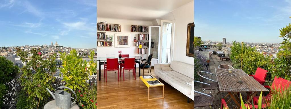 - deux photos d'un balcon avec vue sur la ville dans l'établissement Appartement 3 pièces avec vue 360 sur Paris, à Paris