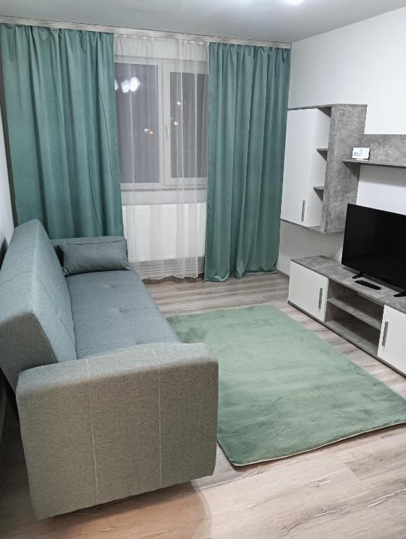a living room with a couch and a television at Apartament HD2 in Hunedoara