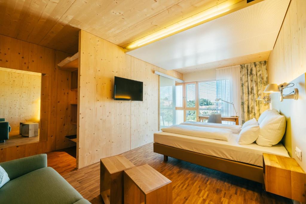 TV a/nebo společenská místnost v ubytování Ökohotel aus Holz Alea Eco