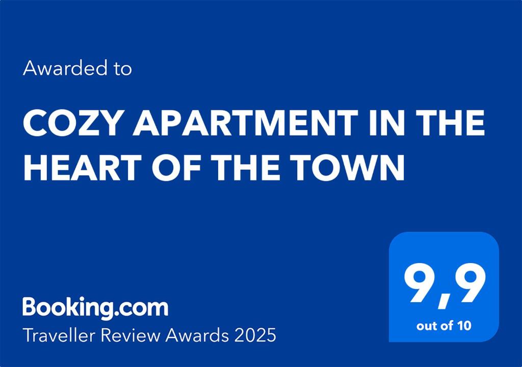 Certifikát, ocenenie alebo iný dokument vystavený v ubytovaní COZY APARTMENT IN THE HEART OF THE TOWN