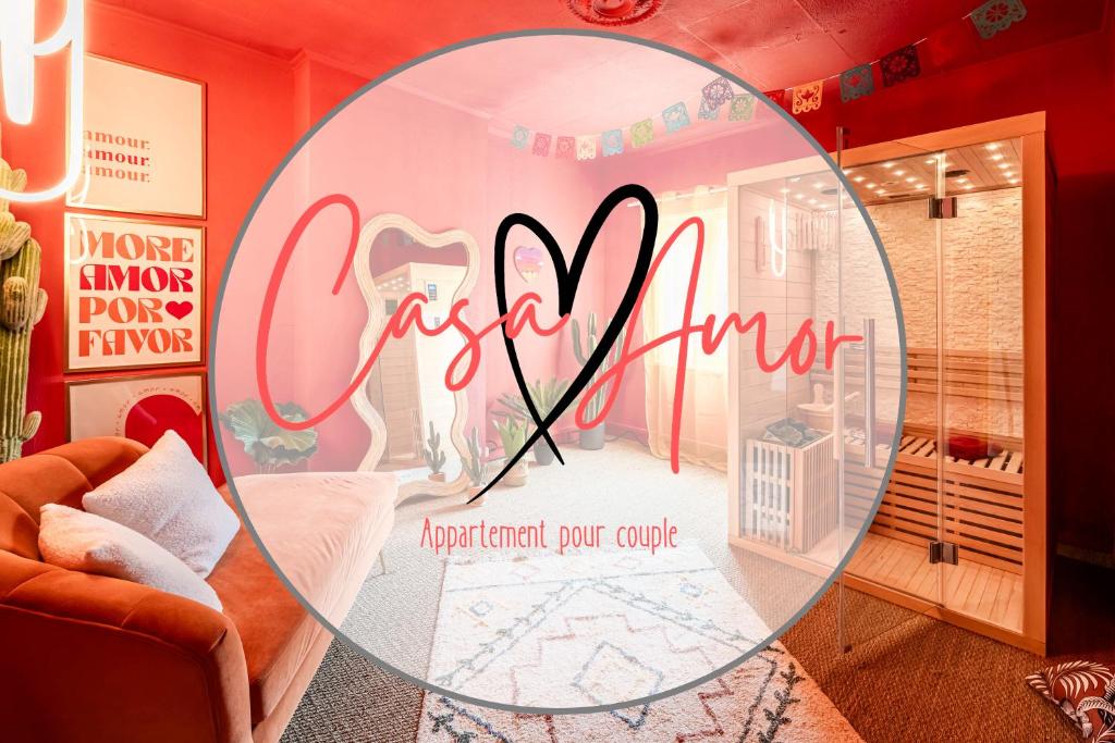 een kamer met een bordje dat aprilner in een raam leest bij Casa Amor Balnéo Sauna in Lézignan-Corbières