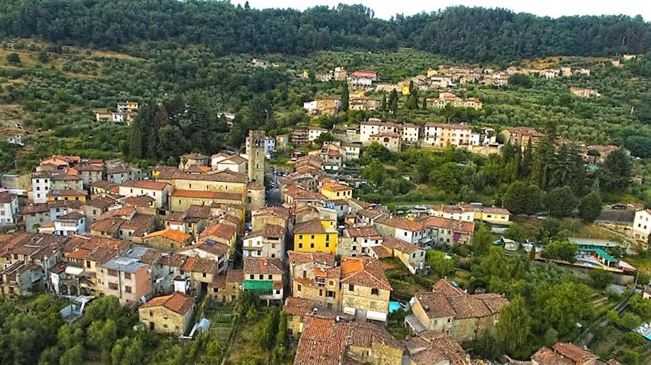 z góry widok na miasto z domami i budynkami w obiekcie Casa Ginevra w mieście Bagni di Lucca