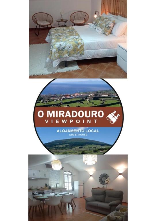 a collage of two pictures of a bedroom and a living room at O Miradouro in Angra do Heroísmo