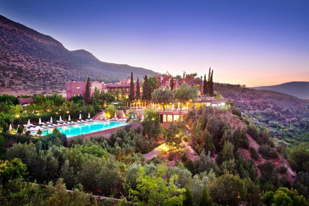 an aerial view of a villa with a swimming pool at Kasbah Tamadot in Asni