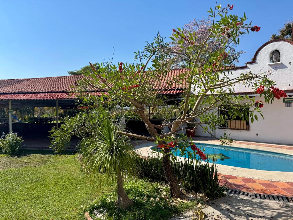 a villa with a swimming pool and a house at Casa Palma in Xochitepec