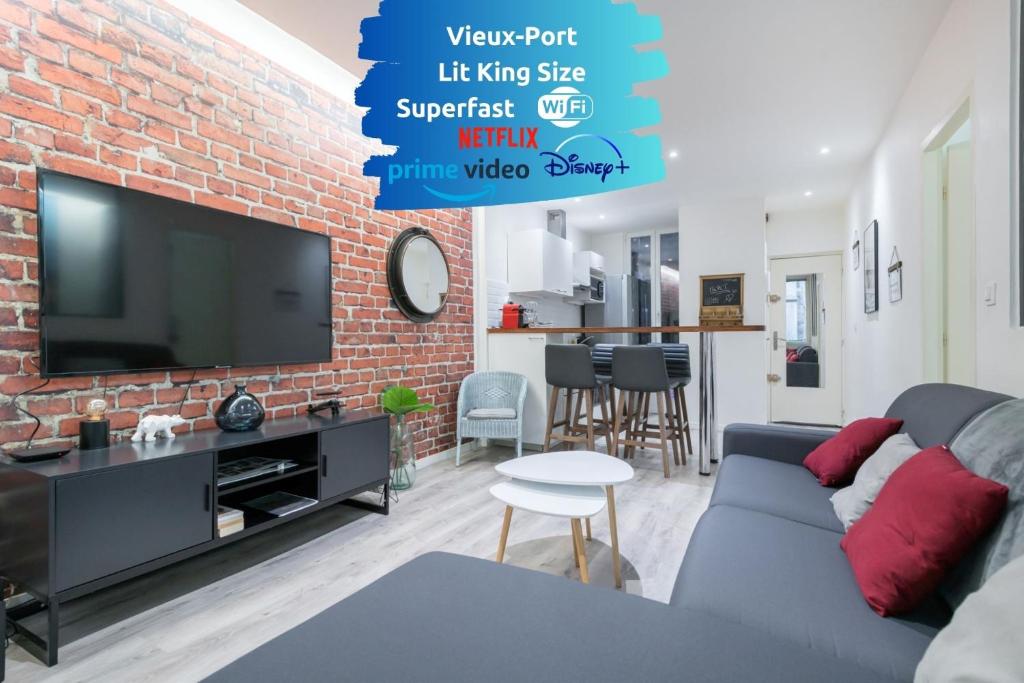 SUD PASSION - Fada Vieux Port - Calme - Linge de qualité - Lit king size - Fibre電視和／或娛樂中心