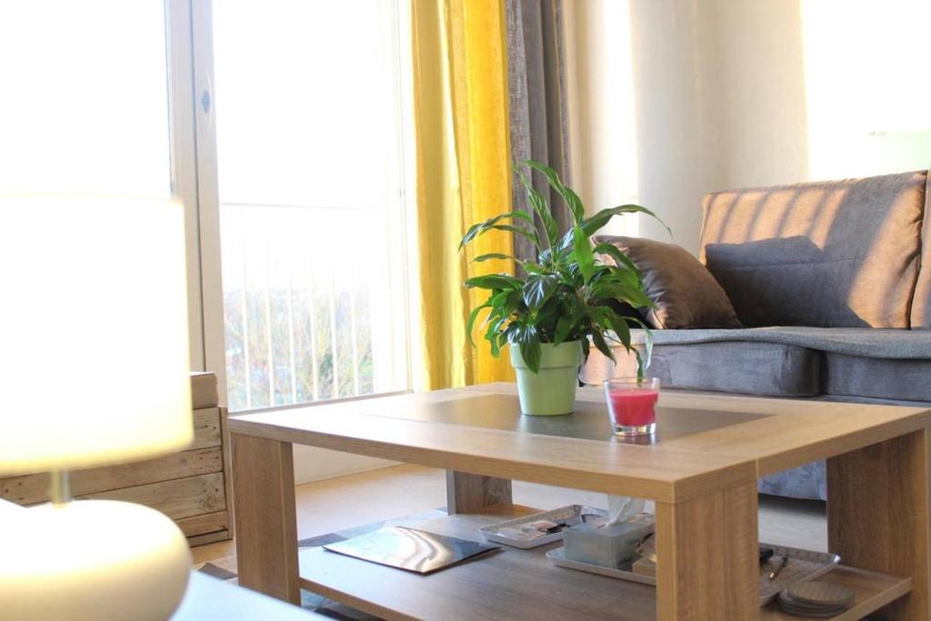 - un salon avec une table et une plante dans l'établissement Appt 3 pièces LA ROCHELLE - LR520-046, à La Rochelle