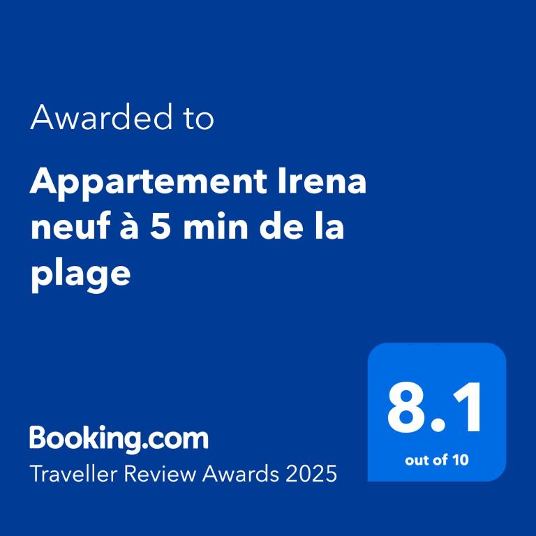 Certifikát, hodnocení, plakát nebo jiný dokument vystavený v ubytování Appartement Irena neuf à 5 min de la plage
