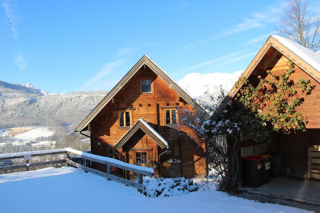 巴德哥依斯恩Dachstein Chalet - Mountain view的地面上有雪的小木屋