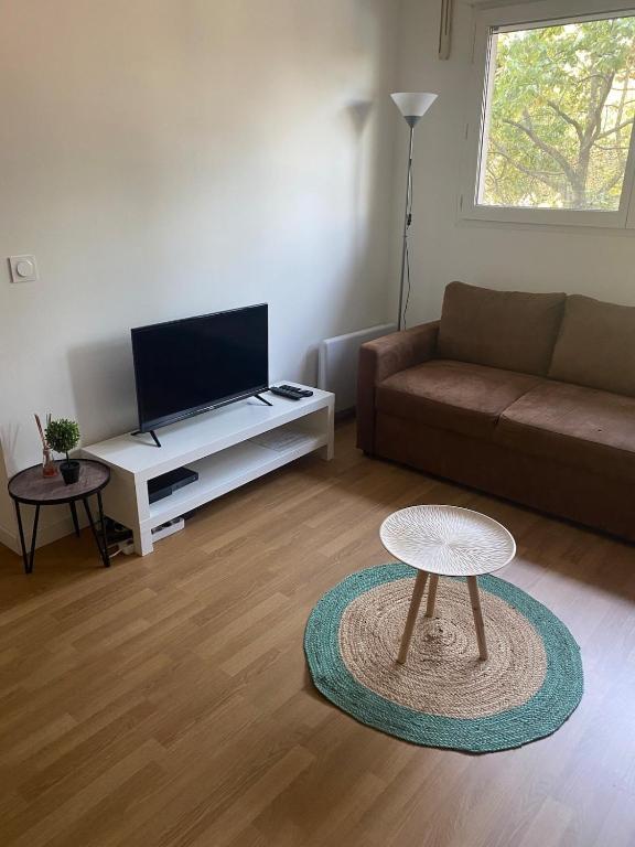 un salon avec un canapé et une table dans l'établissement Superbe appartement près du stade de France, à Saint-Denis