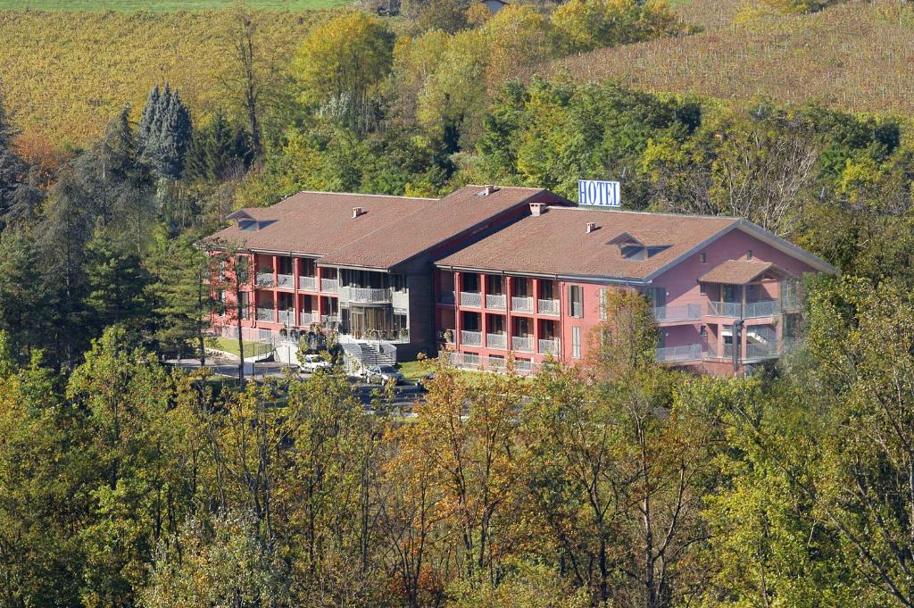 eine Luftansicht eines großen Hauses auf einem Hügel in der Unterkunft Hotel Langhe & Monferrato in Costigliole dʼAsti