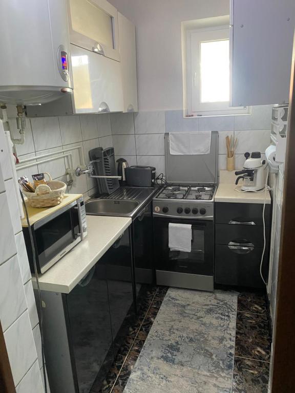 Kuchyň nebo kuchyňský kout v ubytování Apartament Borsec
