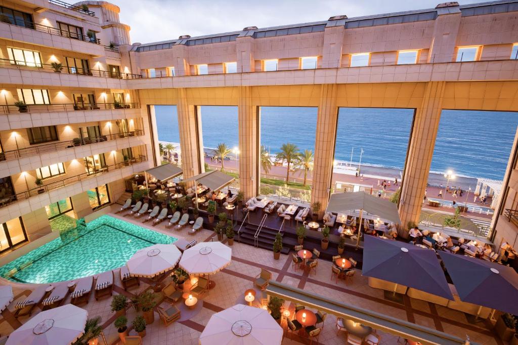 an overhead view of a hotel with a pool at Hyatt Regency Nice Palais de la Méditerranée in Nice