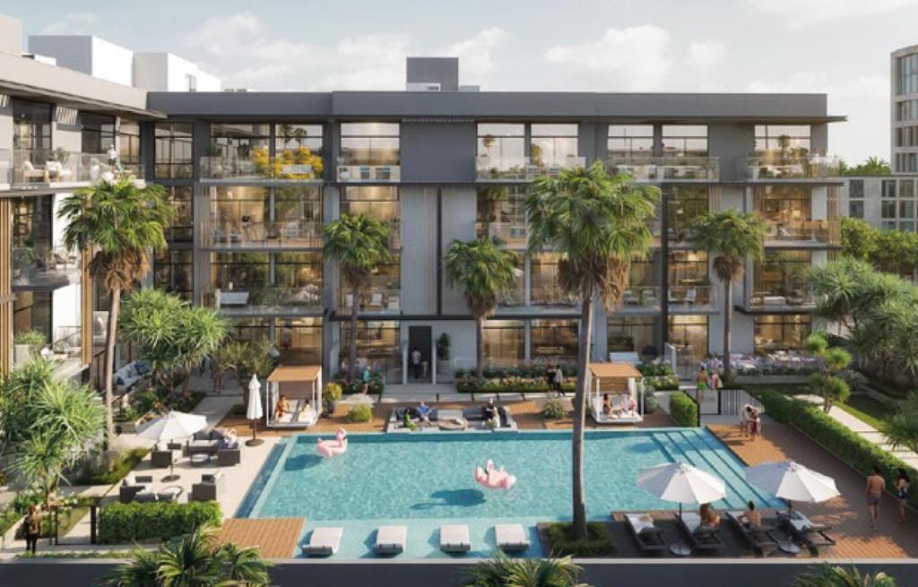 an artist rendering of a planned apartment complex with a swimming pool at Boutique Loft, Stylish, Cozy and Luxurious style apartment in wonderful building with 2 Pools & Gym in Dubai