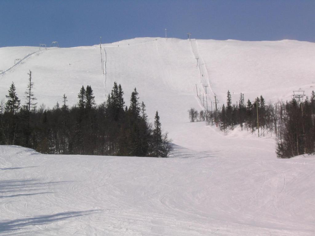 a snow covered slope with trees and a ski lift at Åre, Trillevallen stuga Lycka in Undersåker