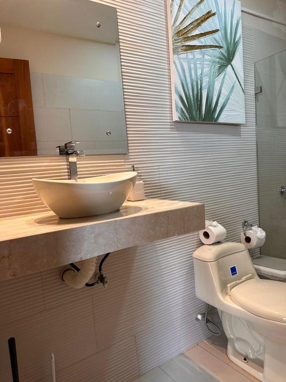Koupelna v ubytování Hotel Amira