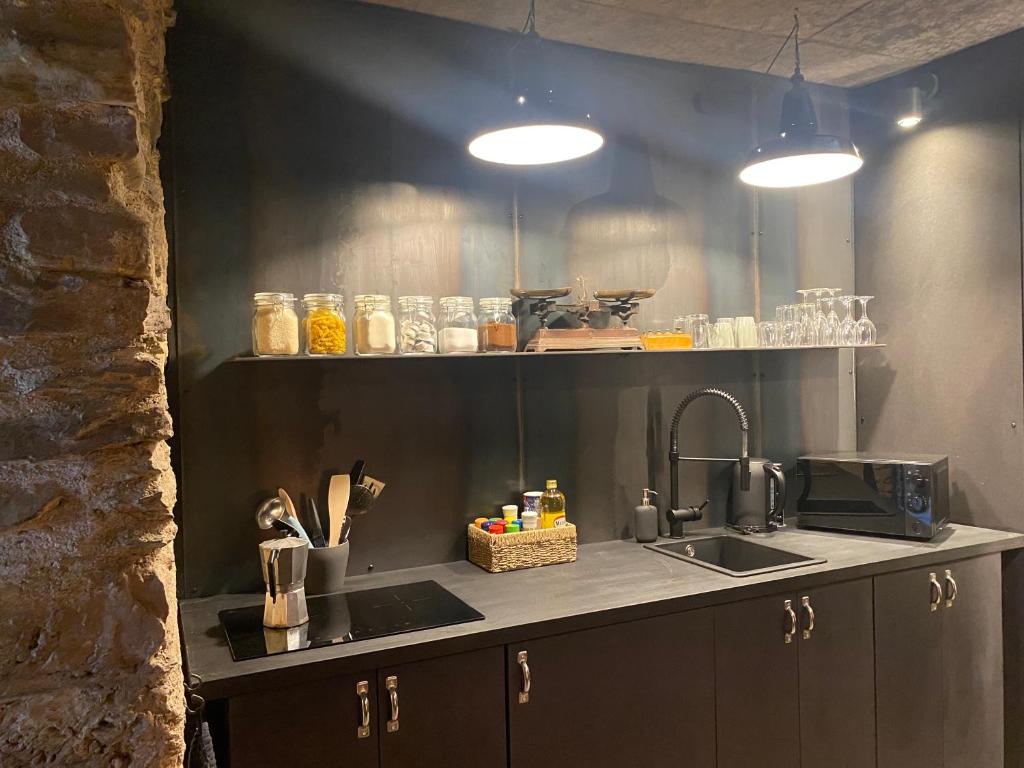 Kuchyň nebo kuchyňský kout v ubytování Studio Beim Mulles 'Schapp'