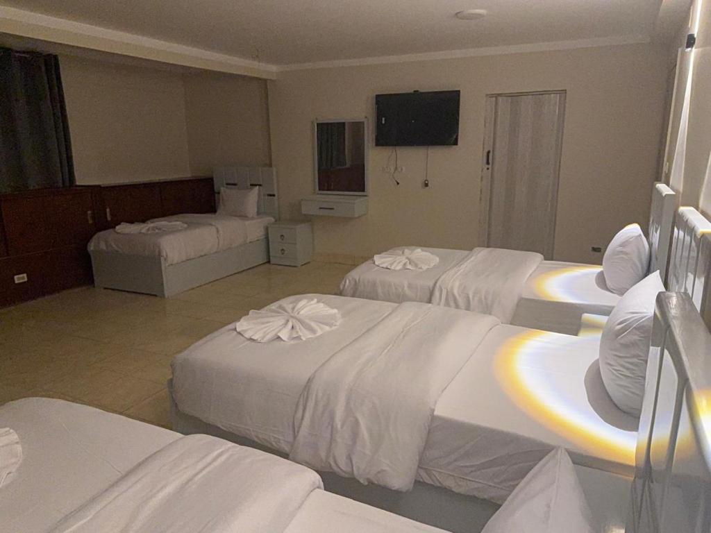 Postel nebo postele na pokoji v ubytování Sky light hotel